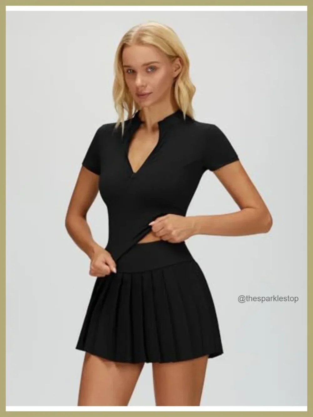 Women's 2 Piece Tennis Skirt Set Pleated Golf Skirt Pockets Half Zip Top